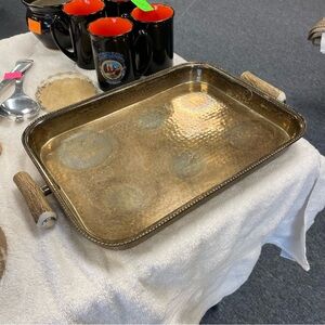 Vintage Brass Serving Tray with antler Handles